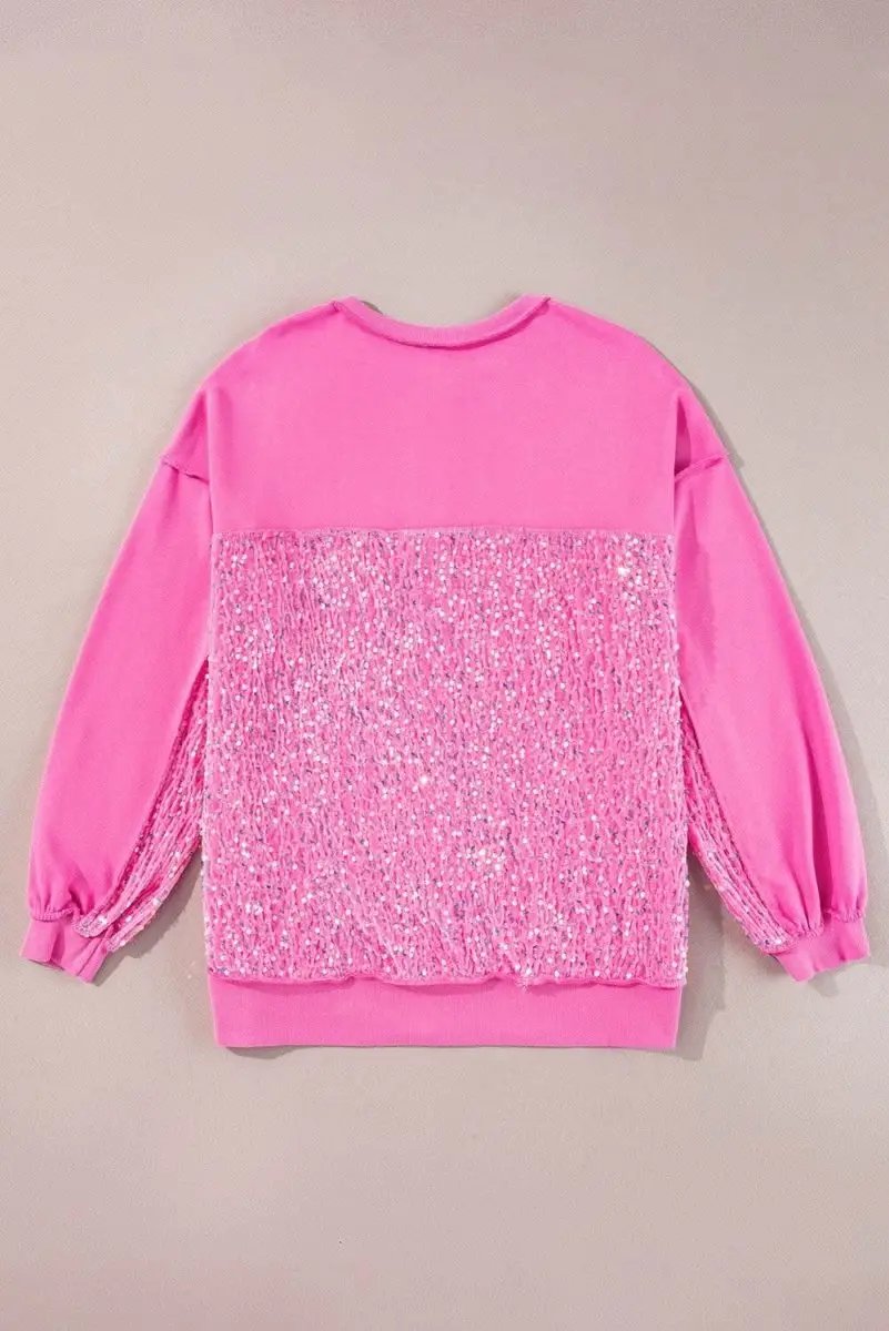 Love Salve Sequin Patchwork Women's Henley Sweatshirt Casual High Low Top