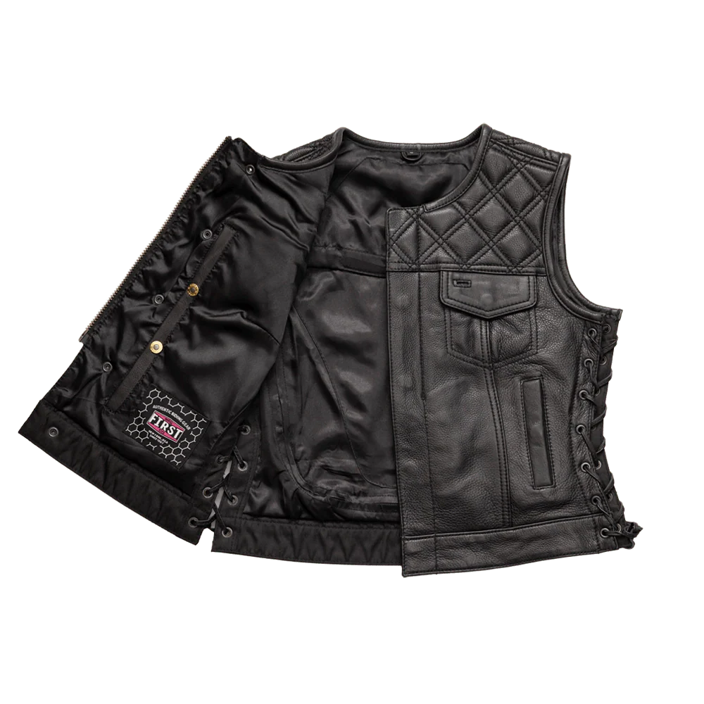 Bonnie - Women's Motorcycle Leather Vest - Diamond Quilt