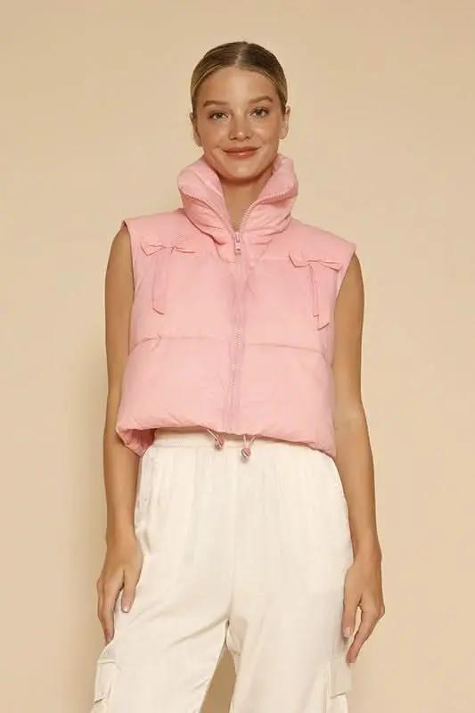 Cropped Puffer Vest - Bow Detail & Lightweight - Trendy Fashion