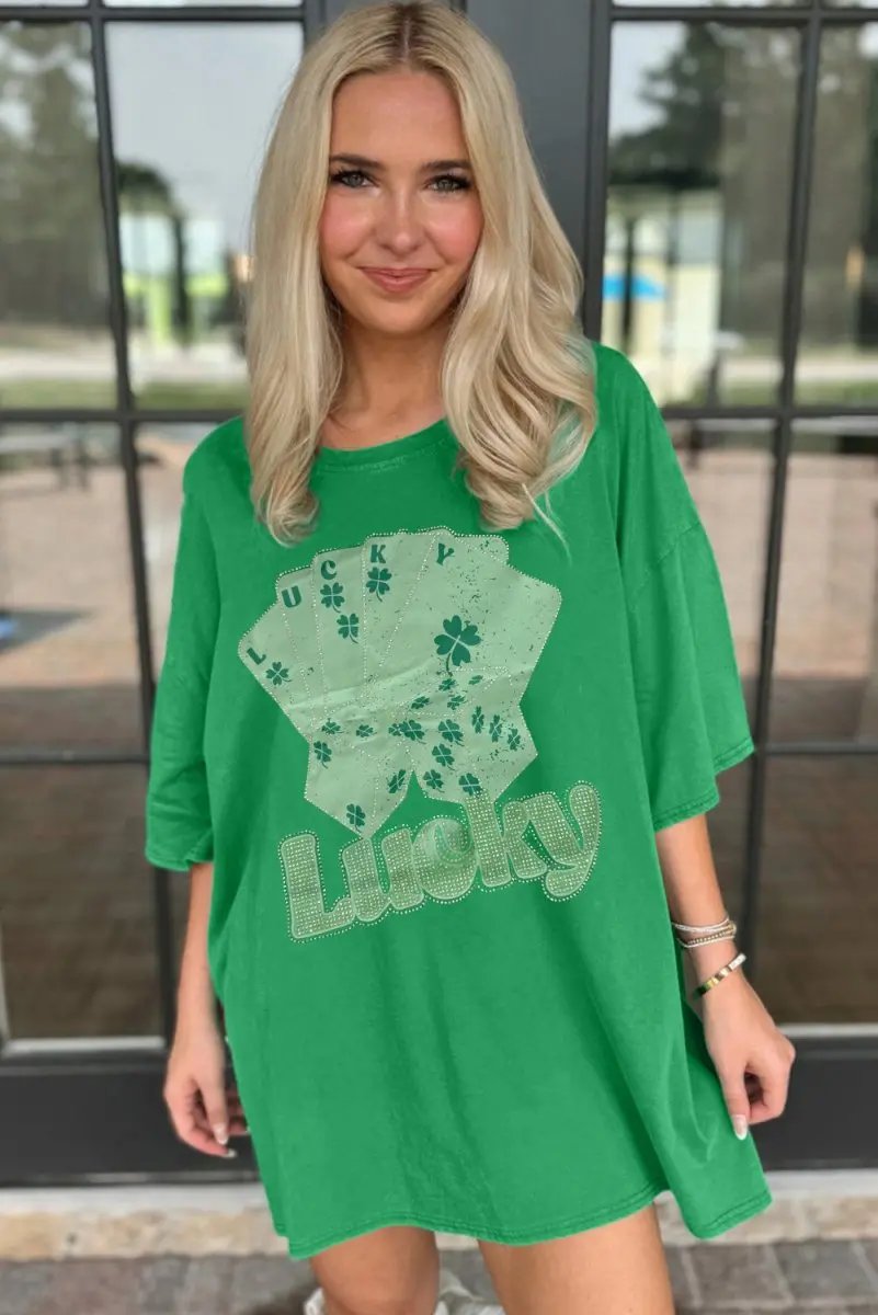 Love Salve Green Rhinestone Mini Dress Women's Casual Party Tee - Sparkly, Unique