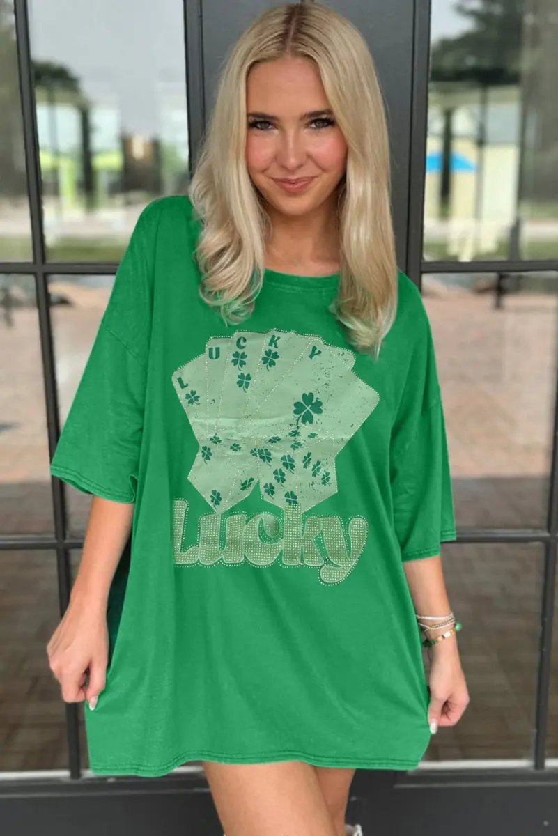 Love Salve Green Rhinestone Mini Dress Women's Casual Party Tee - Sparkly, Unique