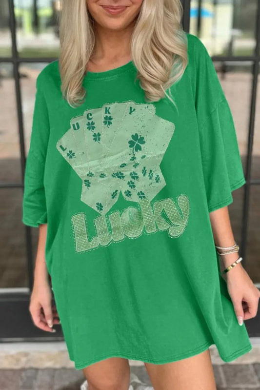 Love Salve Green Rhinestone Mini Dress Women's Casual Party Tee - Sparkly, Unique