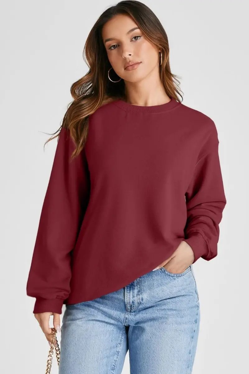 Love Salve Burgundy Pullover Women's Daily Wear Sweatshirt: Soft & Cozy