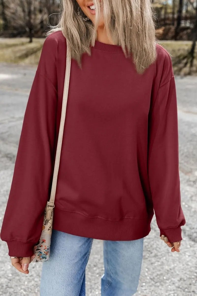 Love Salve Burgundy Pullover Women's Daily Wear Sweatshirt: Soft & Cozy