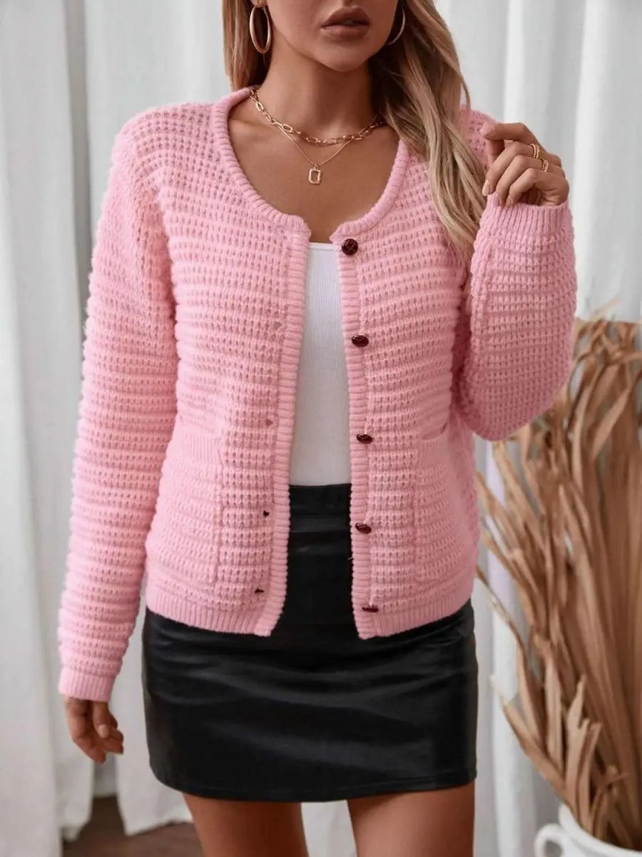 Trendsi Button Up Cardigan Women's Everyday Long Sleeve Knit Sweater Comfortable