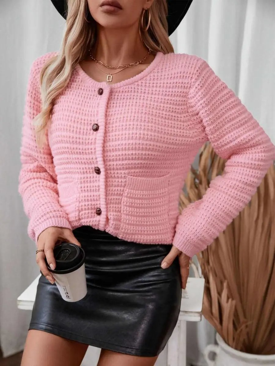Trendsi Button Up Cardigan Women's Everyday Long Sleeve Knit Sweater Comfortable