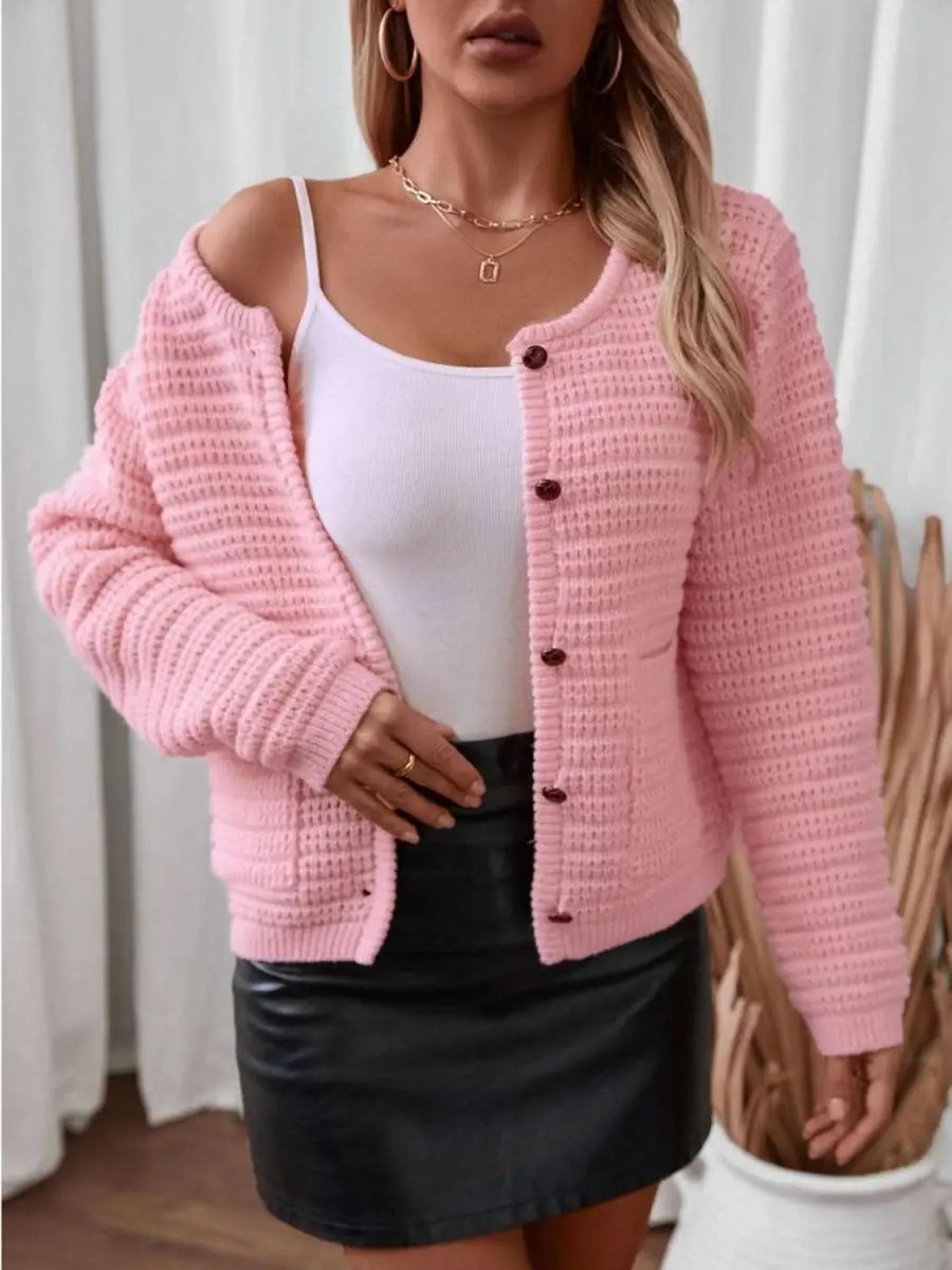 Trendsi Button Up Cardigan Women's Everyday Long Sleeve Knit Sweater Comfortable