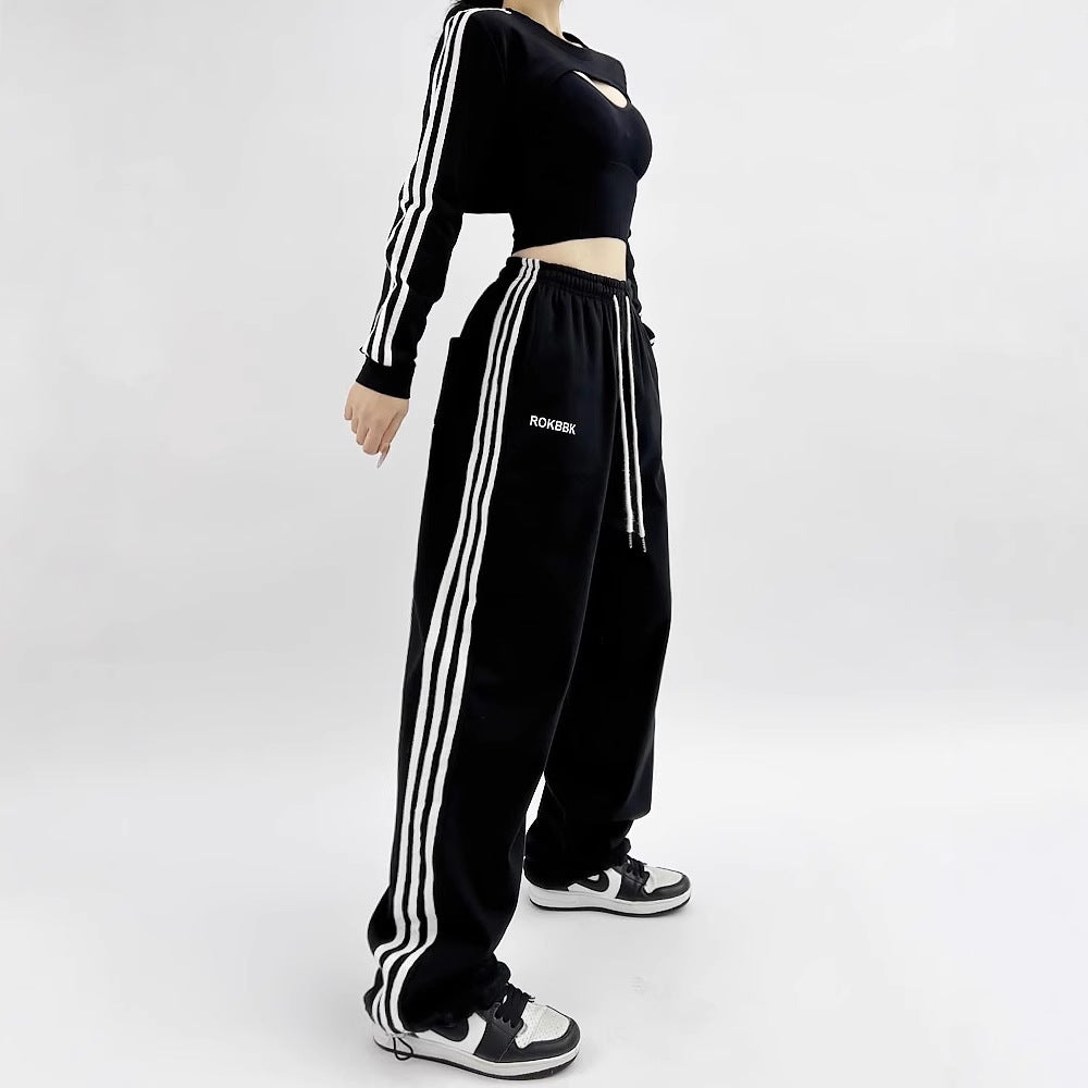 Embroidered Patchwork Wide-Leg Athletic Sweatpants | 4 Colors