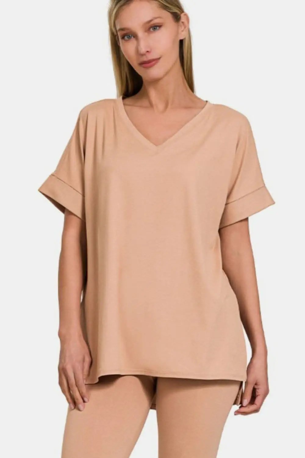 Trendsi Zenana v-neck lounge set - full size