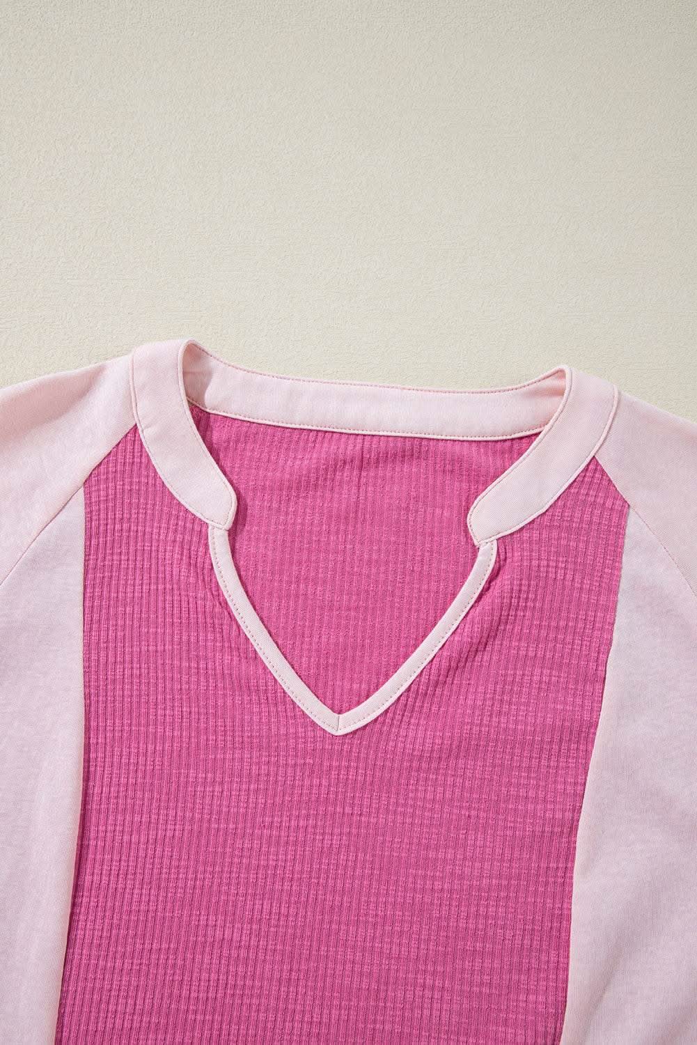 Oversize Top - Pink Colorblock 3/4 Sleeve - Chic Fashion