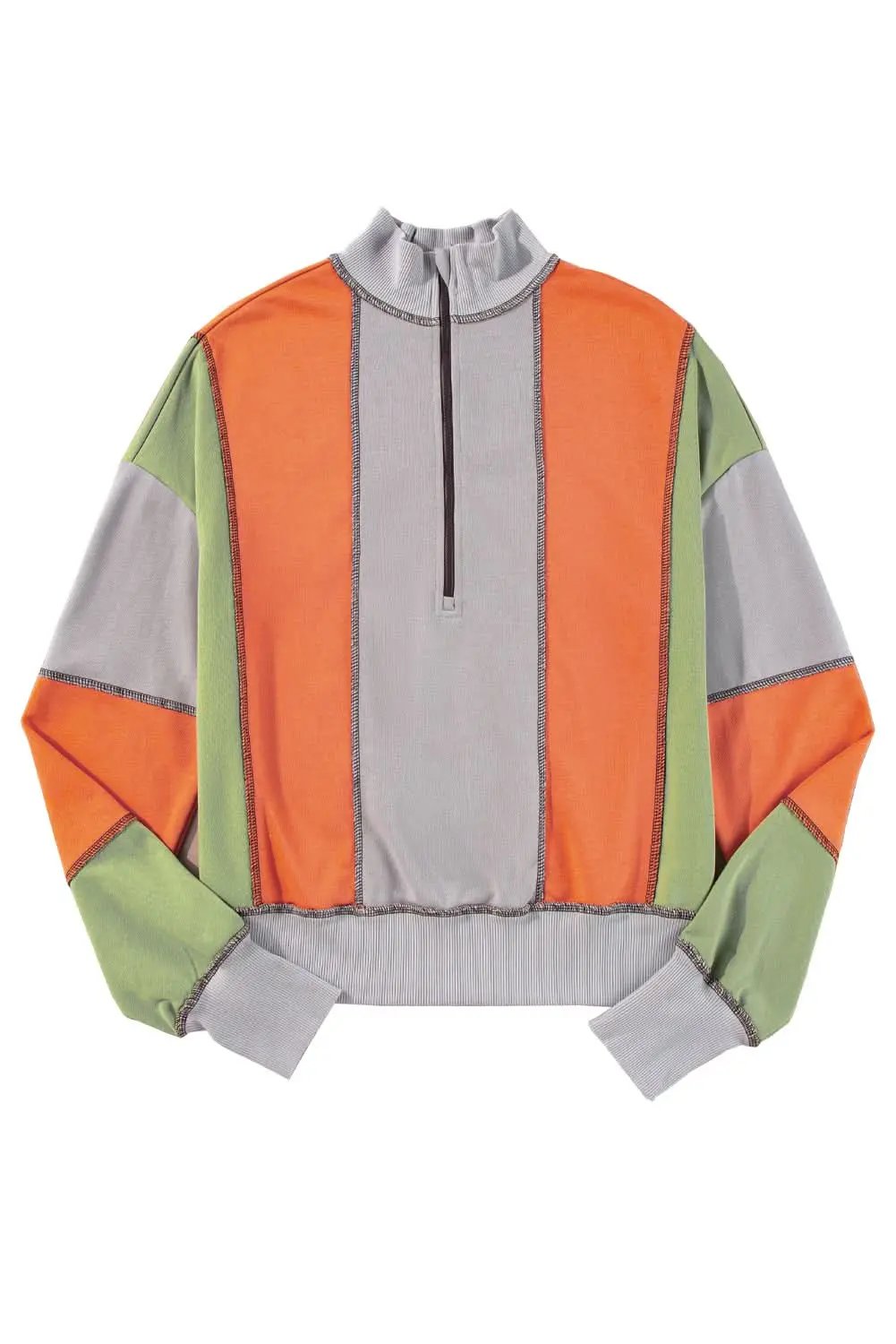 Love Salve Grey Colorblock Women's Half Zip Sweatshirt Cozy Fit Stitch Detail