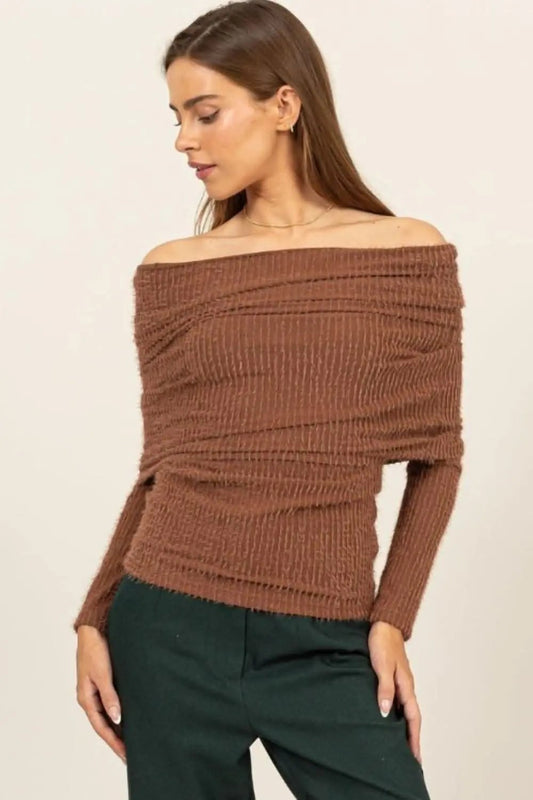 Trendsi Hyfve fuzzy off-shoulder top