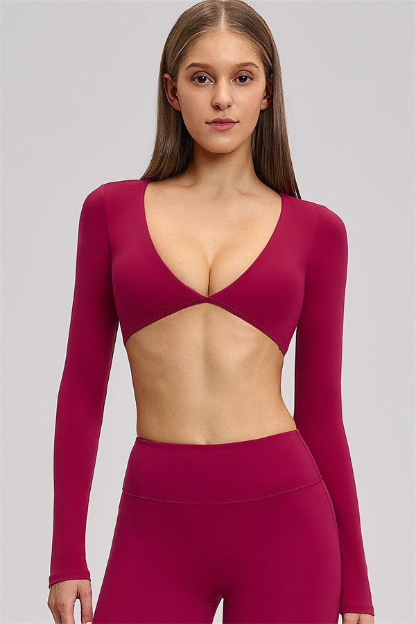 The Zestful Long Sleeve Crop Top Flared Leggings 2-Piece Set