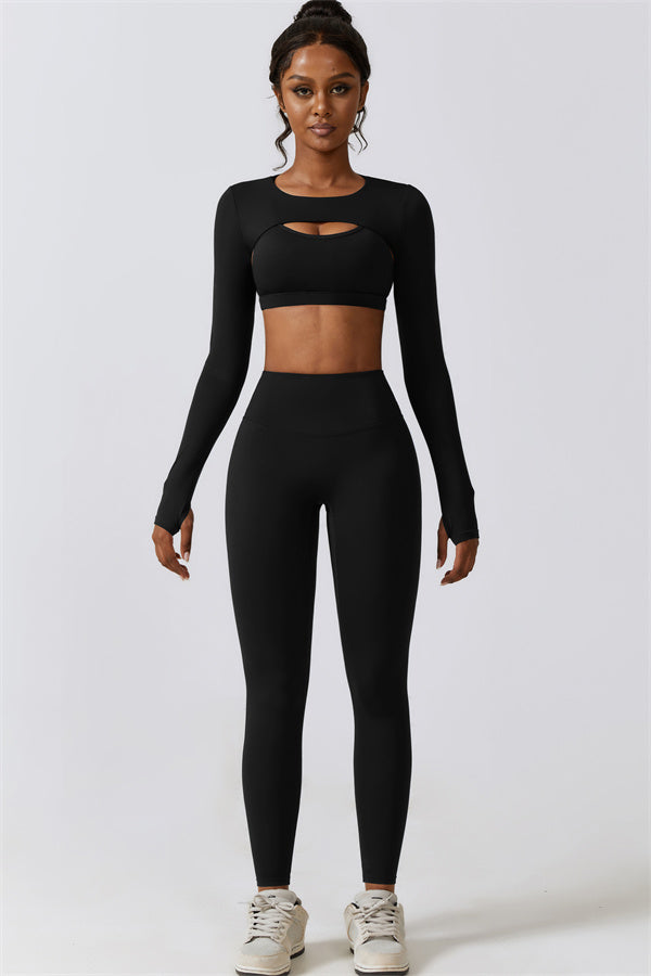 Juno Star Crop Top Sports Bra Leggings 3-Piece Set