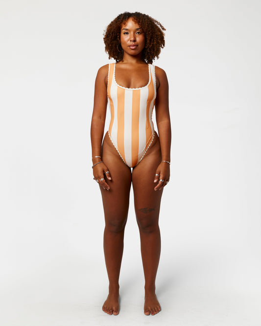 Cabana Stripe One-Piece Swimsuit (Orange Poppy)