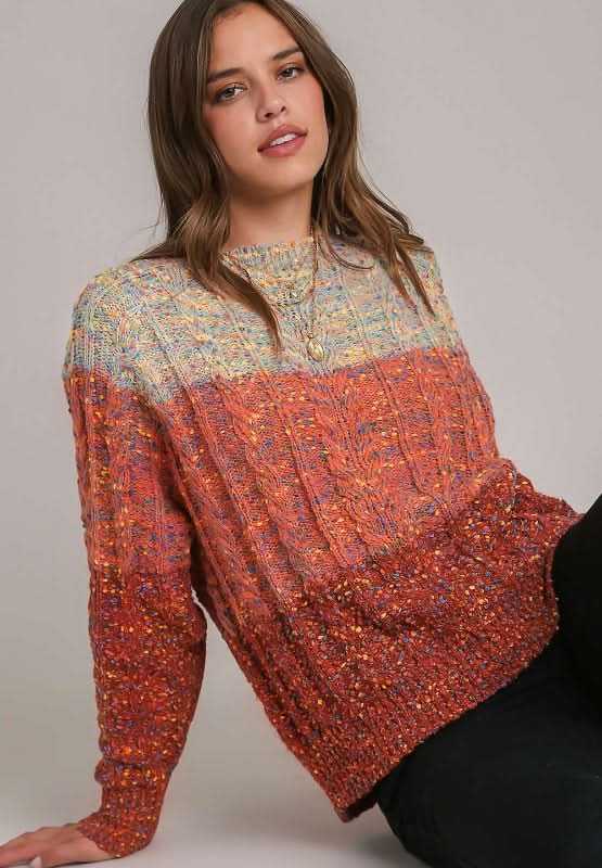 Trendsi Cable-Knit Color Block Women's Sweater: Cozy & Stylish Long Sleeve Top