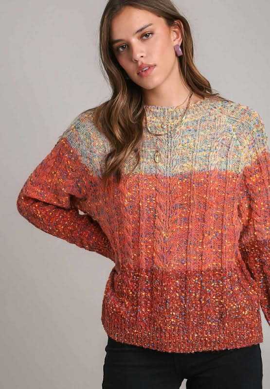 Trendsi Cable-Knit Color Block Women's Sweater: Cozy & Stylish Long Sleeve Top