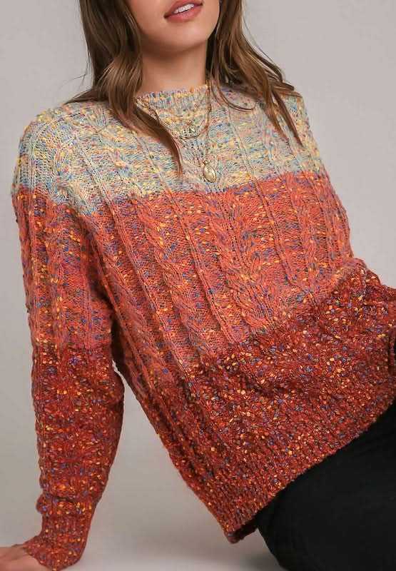 Trendsi Cable-Knit Color Block Women's Sweater: Cozy & Stylish Long Sleeve Top