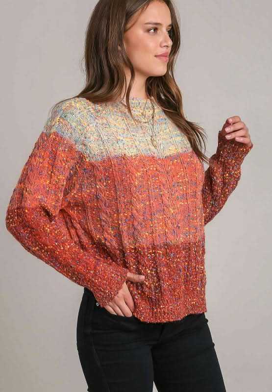 Trendsi Cable-Knit Color Block Women's Sweater: Cozy & Stylish Long Sleeve Top