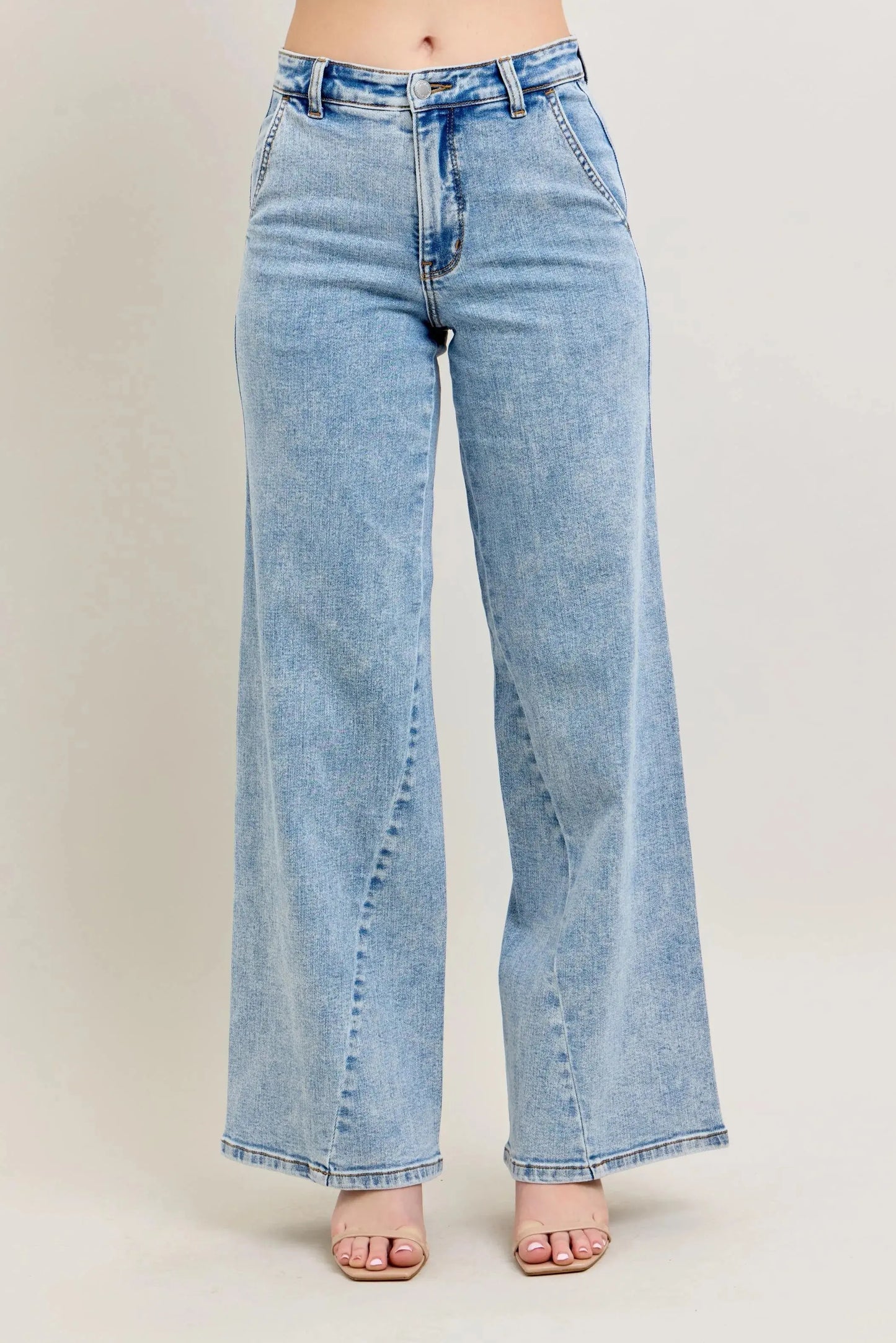 Plus Size Jeans - High Waist Wide Leg - Skewed Inseam Denim