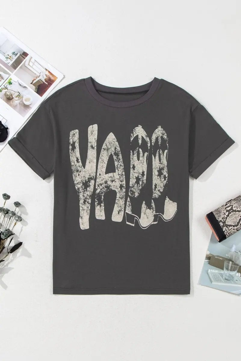 Love Salve Grey Cowboy Boots Graphic Tee Unisex Casual Summer Top