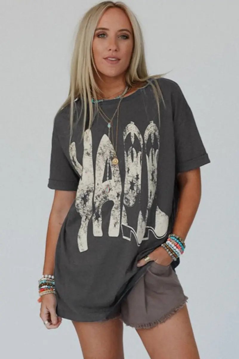 Love Salve Grey Cowboy Boots Graphic Tee Unisex Casual Summer Top