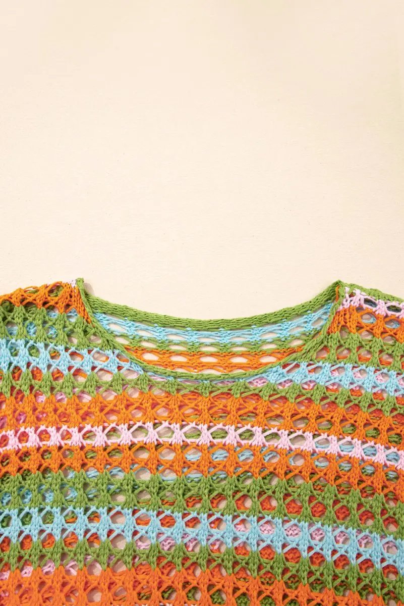 Love Salve Carrot Stripe Women's Beach, Vacation + Crochet Knit Cover Up + Lightweight, Bohemian