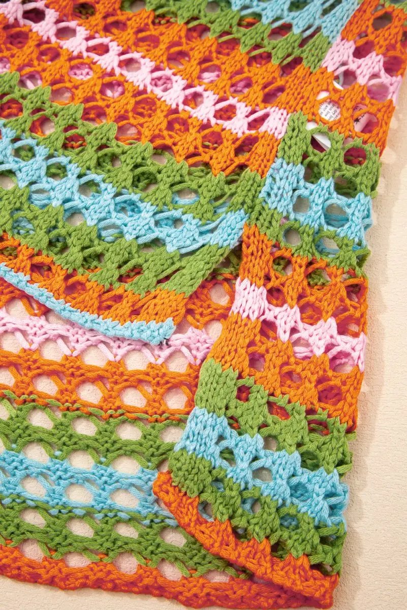 Love Salve Carrot Stripe Women's Beach, Vacation + Crochet Knit Cover Up + Lightweight, Bohemian