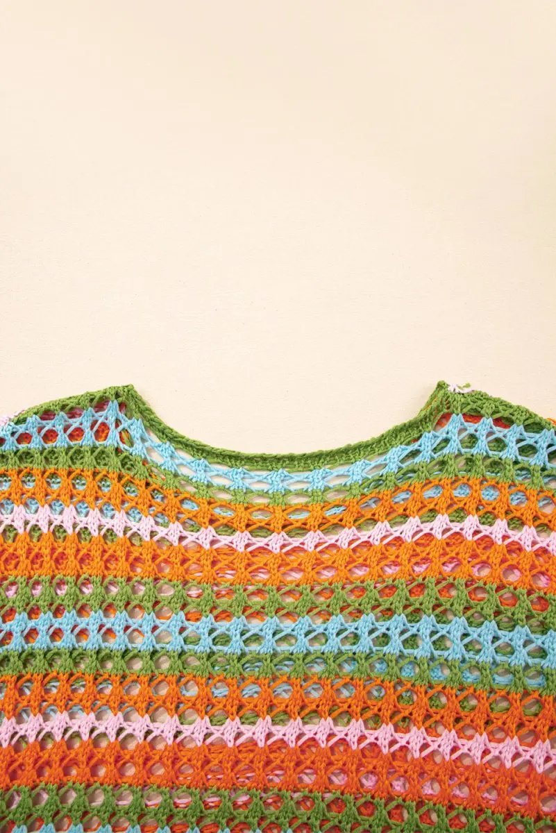 Love Salve Carrot Stripe Women's Beach, Vacation + Crochet Knit Cover Up + Lightweight, Bohemian
