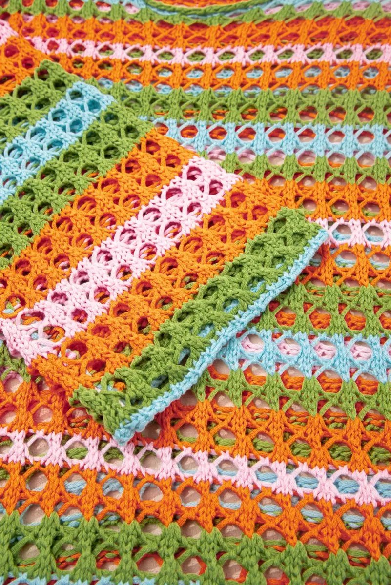 Love Salve Carrot Stripe Women's Beach, Vacation + Crochet Knit Cover Up + Lightweight, Bohemian