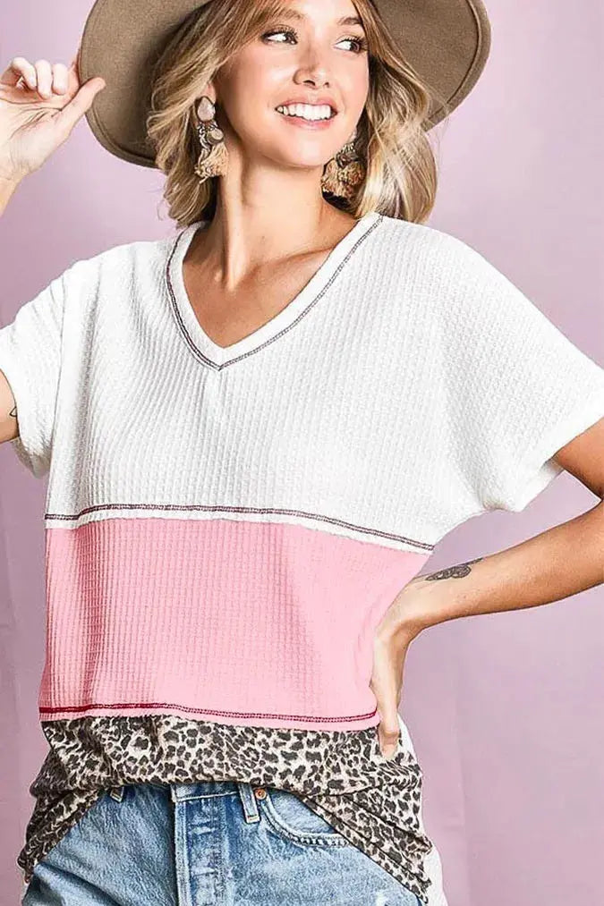Women's Top - Color Block Waffle Knit - Soft & Relaxed
