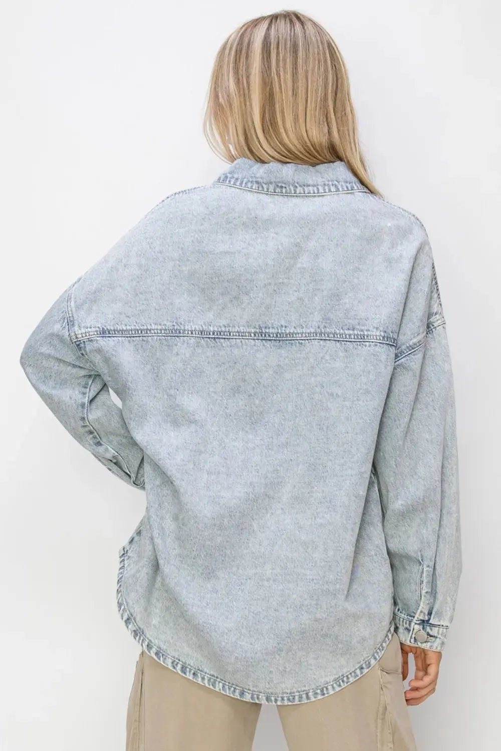 Denim Shacket - Button Up Long Sleeve - Casual Style