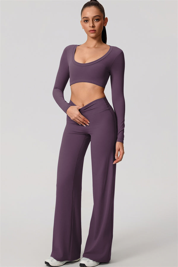The Nestle Long Sleeve Crop Top Straight Leg Pants 2-Piece Set