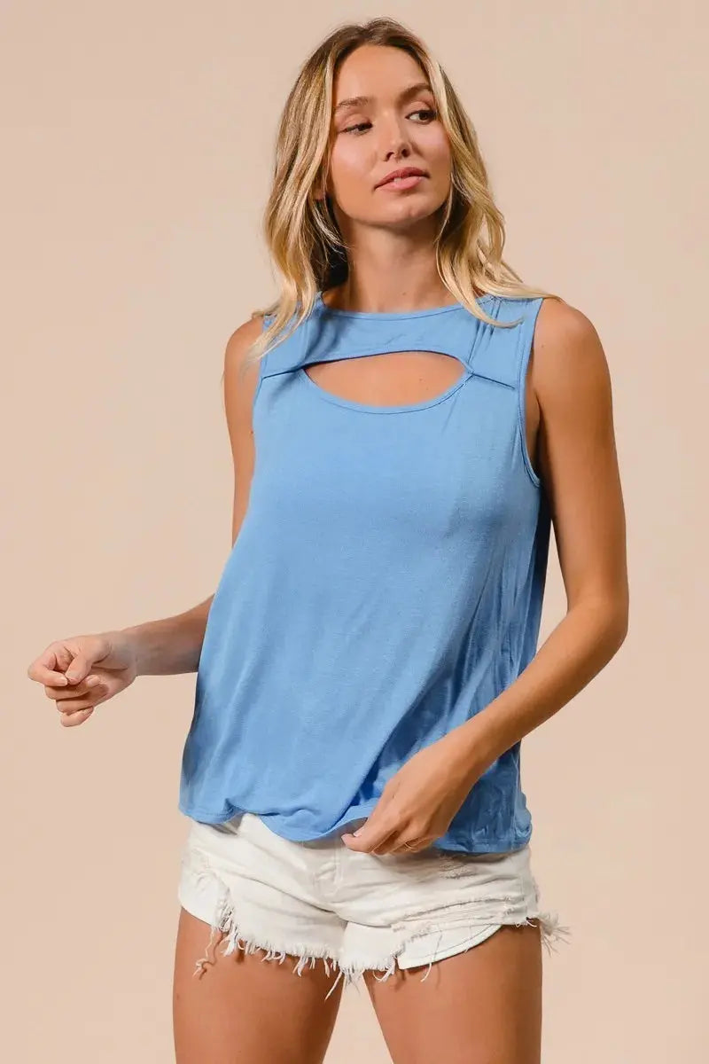 Tank Top - Rayon Knit Cut Out - Sleeveless Women's
