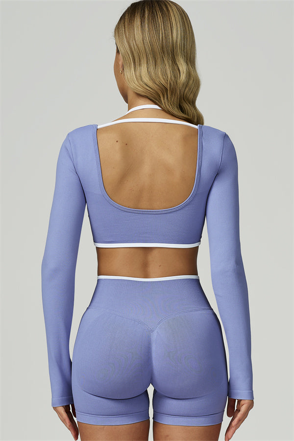 The Prime Line Long Sleeve Crop Top Shorts 2-Piece Set