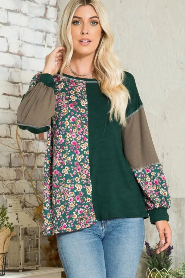 Trendsi Floral Color Block Women's Casual T-Shirt + Exposed Seam + Soft Fabric
