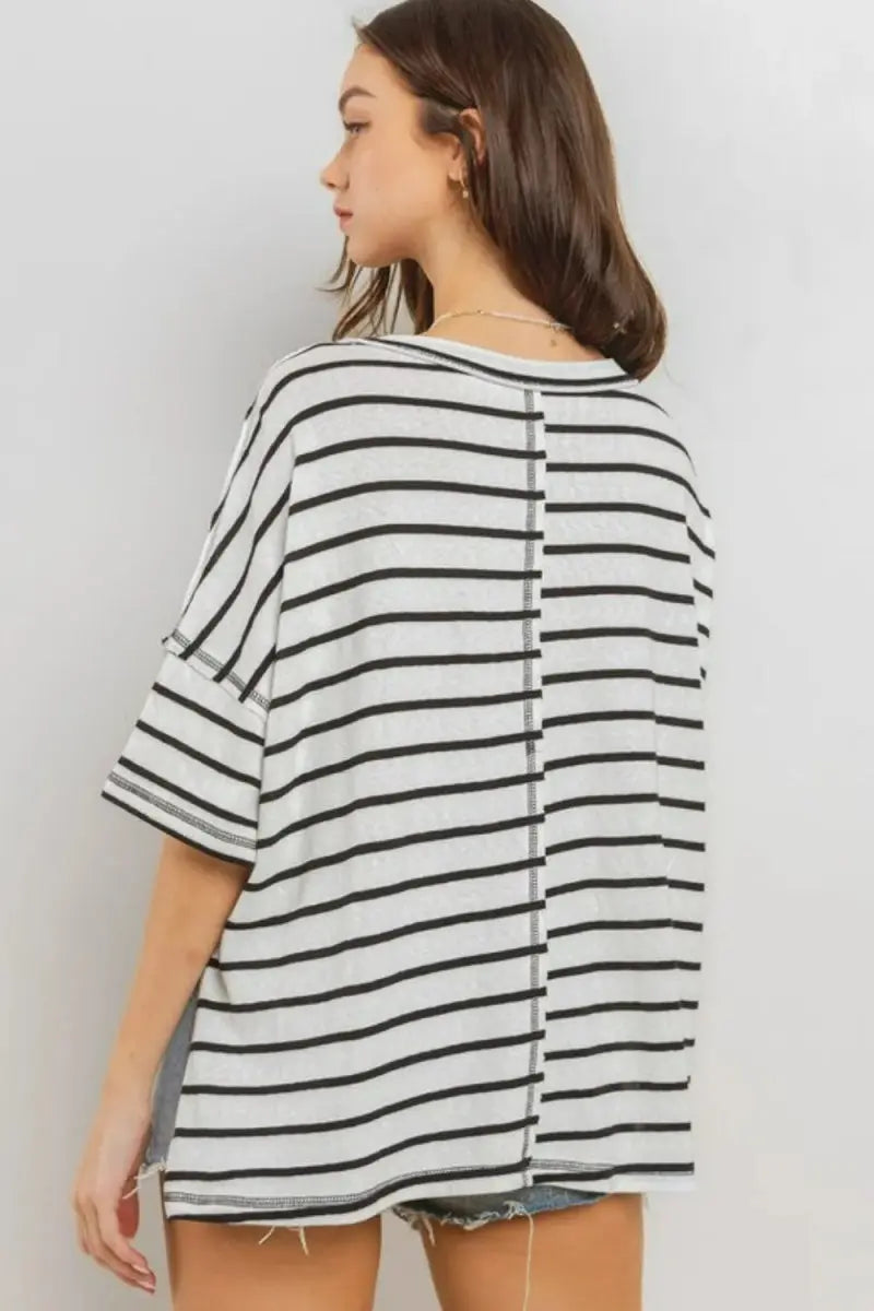 Trendsi Striped Tee Women's Casual Top USA Shipped T-Shirt Soft, Side Slit