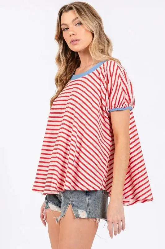Trendsi Striped Tee Women's Casual Everyday T-Shirt Soft & Breathable