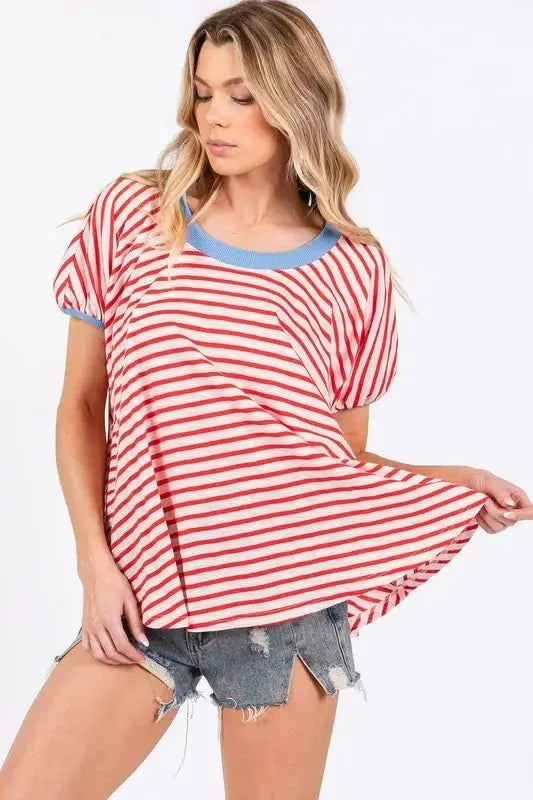 Trendsi Striped Tee Women's Casual Everyday T-Shirt Soft & Breathable