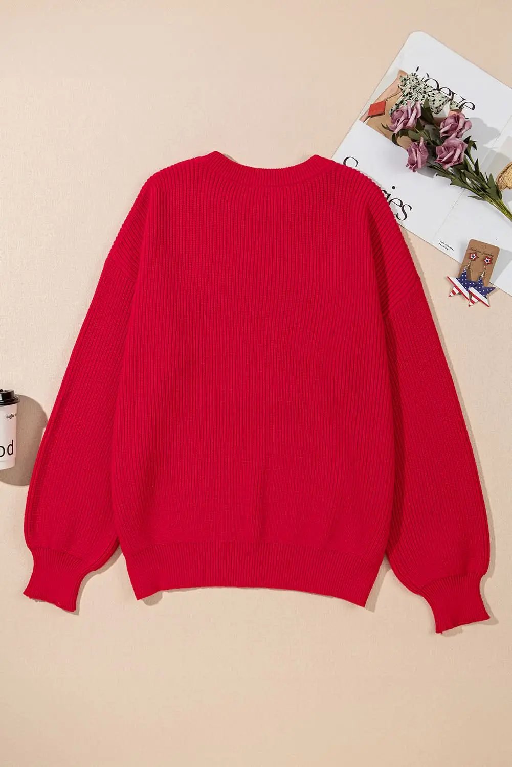 Women's Plus Size Tinsel Sweater - Racing Red Holiday Festive