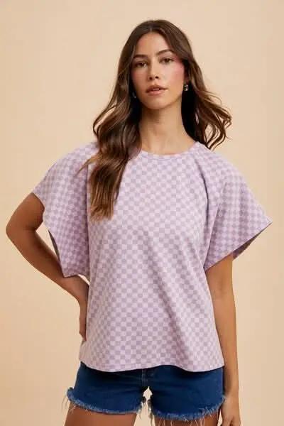 Trendsi Checkered Tee Women's Everyday Casual T-Shirt Soft & Comfy