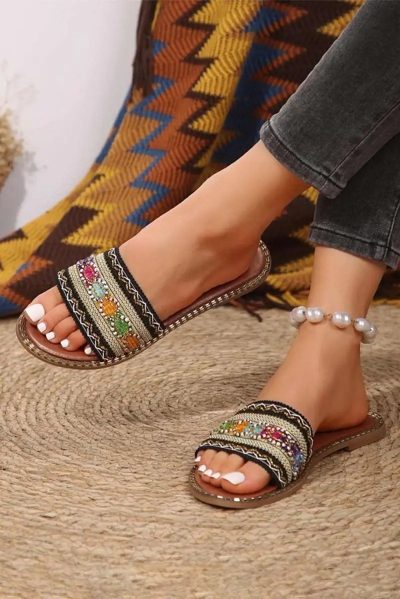 Women's Crochet Beach Sandals - Faux Leather Bohemian Style