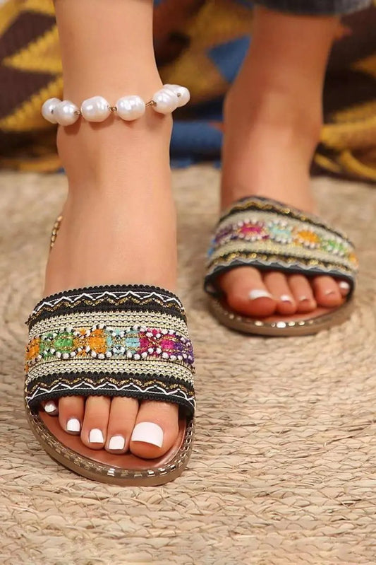 Women's Crochet Beach Sandals - Faux Leather Bohemian Style