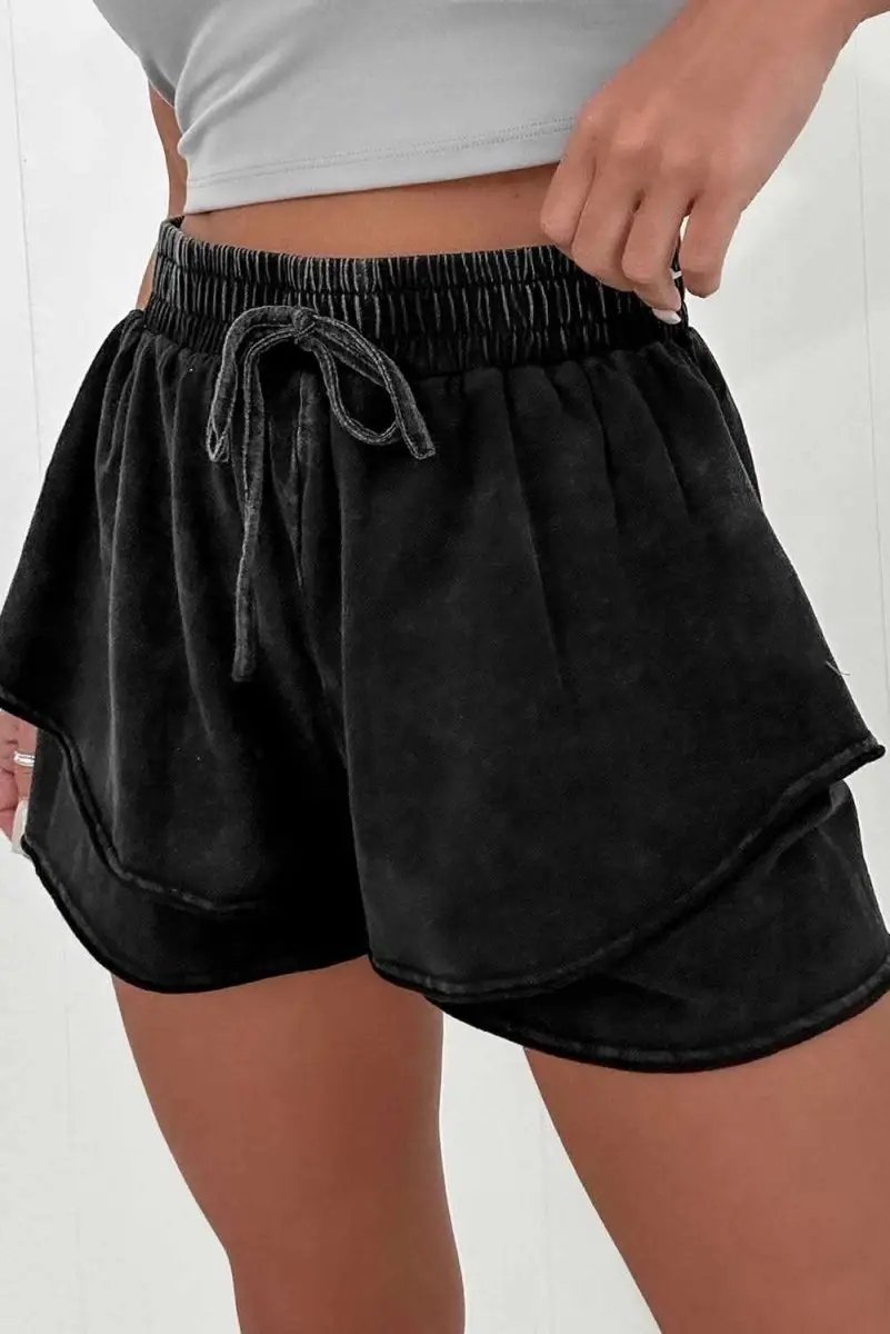 Love Salve Black French Terry Shorts Women's Daily Casual High-Waisted Summer Shorts