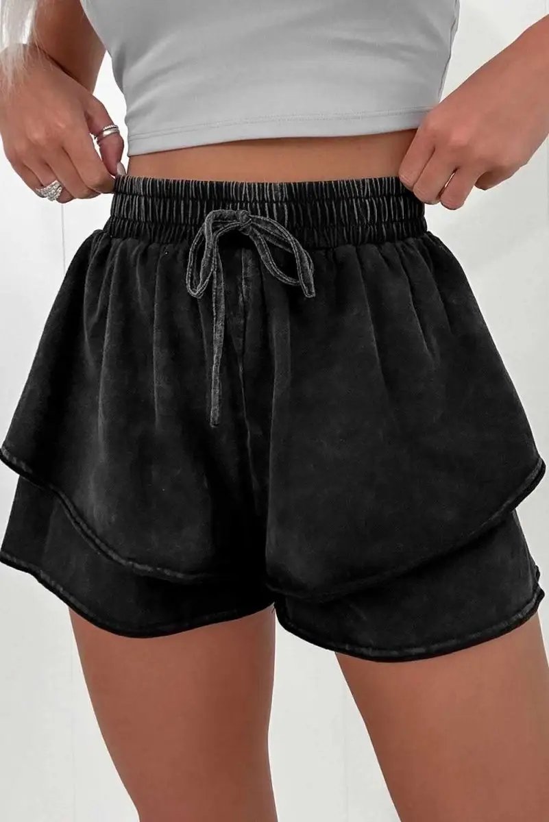 Love Salve Black French Terry Shorts Women's Daily Casual High-Waisted Summer Shorts