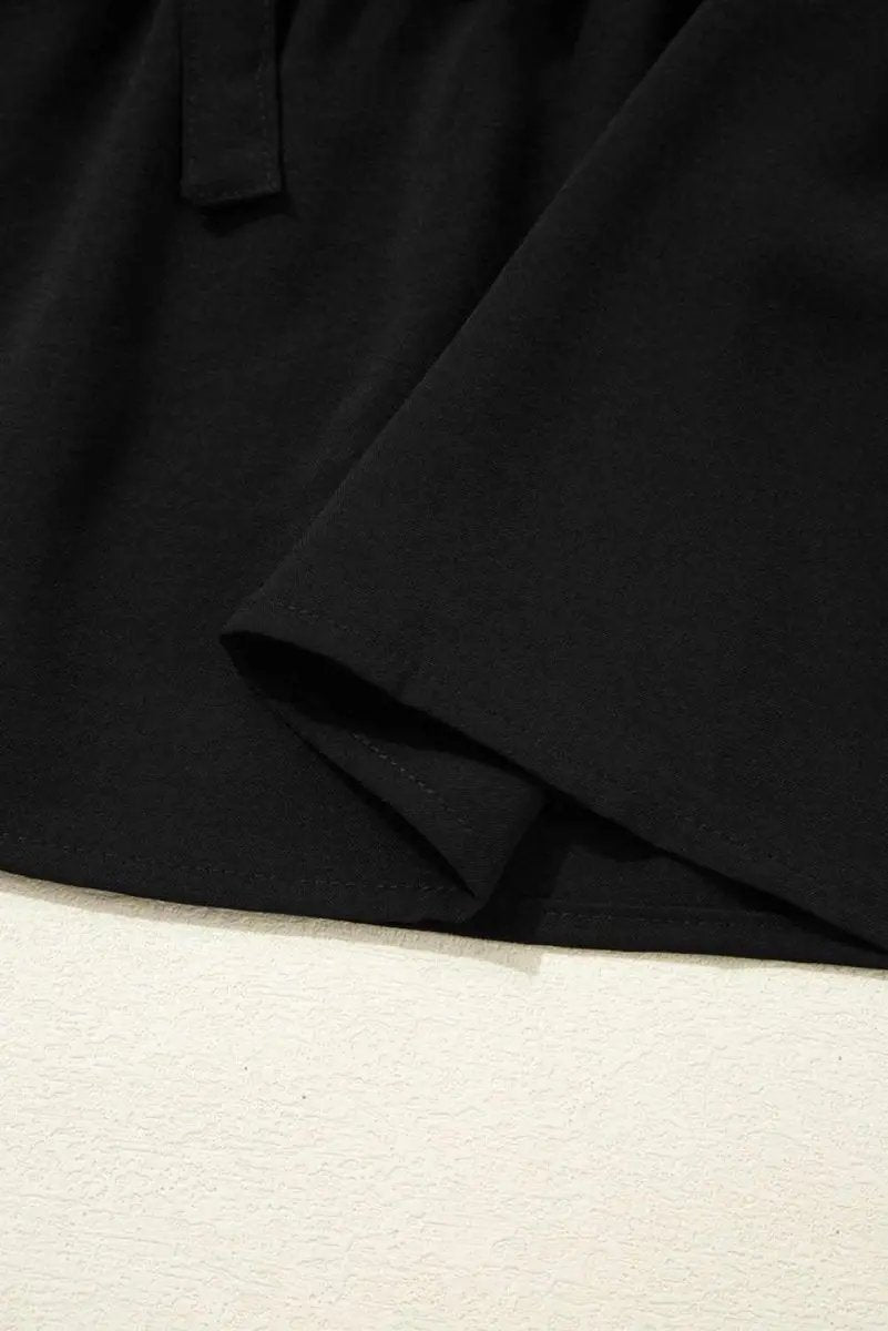 Love Salve Black Peplum Blouse Women's Daily Top Puff Sleeve Bowknot Detail