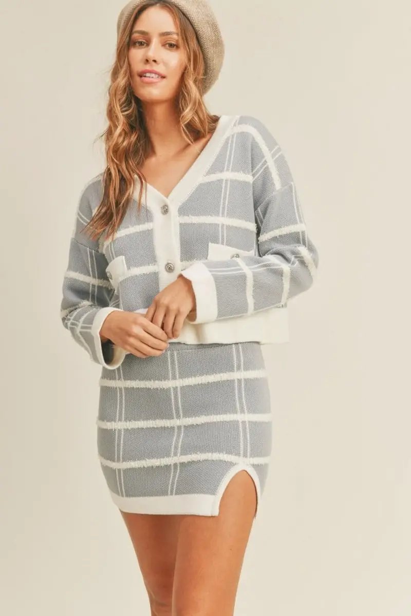 Trendsi Plaid Cardigan Skirt Set Women's Outfit Fashionable, Classic Style