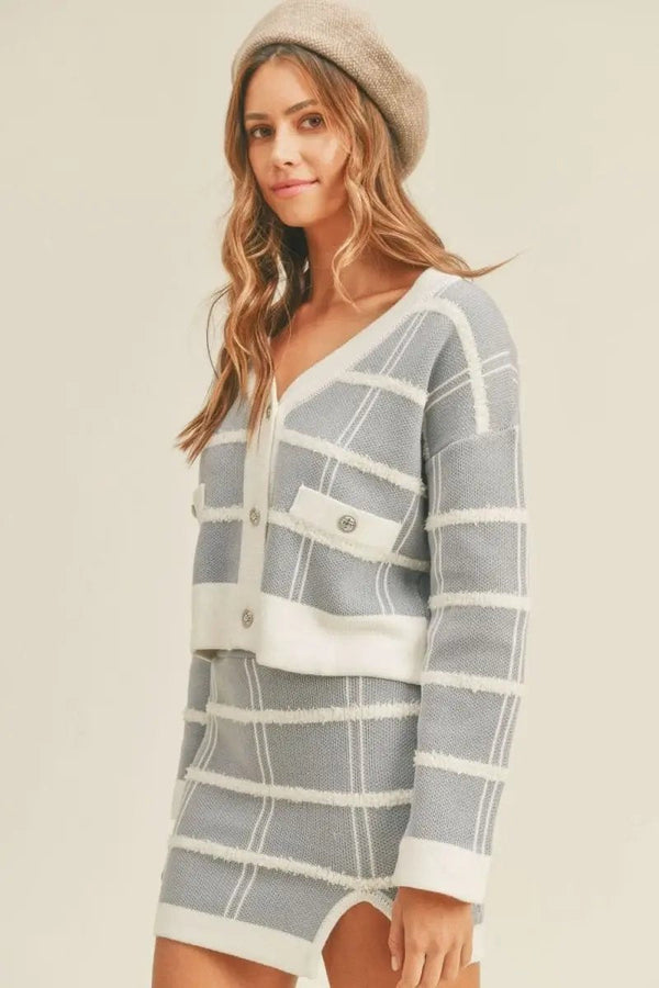 Trendsi Plaid Cardigan Skirt Set Women's Outfit Fashionable, Classic Style