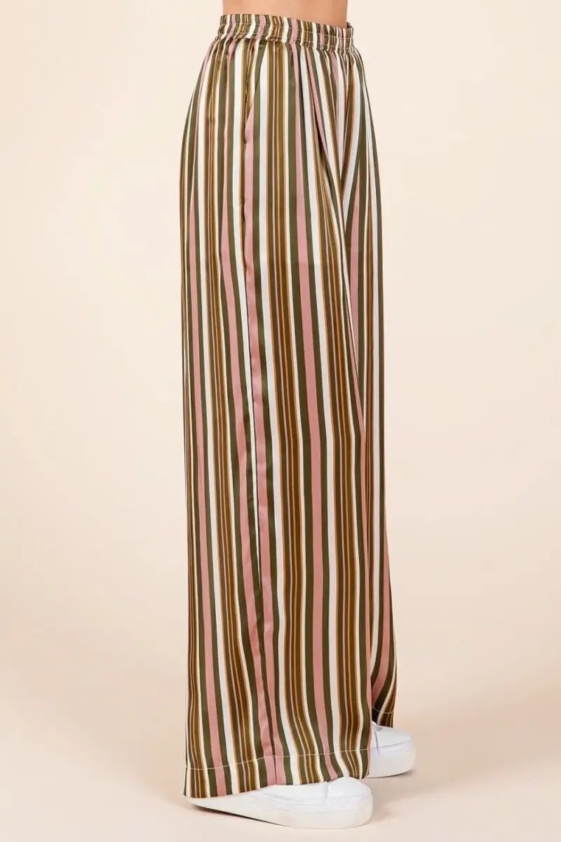 Trendsi Striped Satin Pants Women's Casual Wide Leg Trousers with Pockets