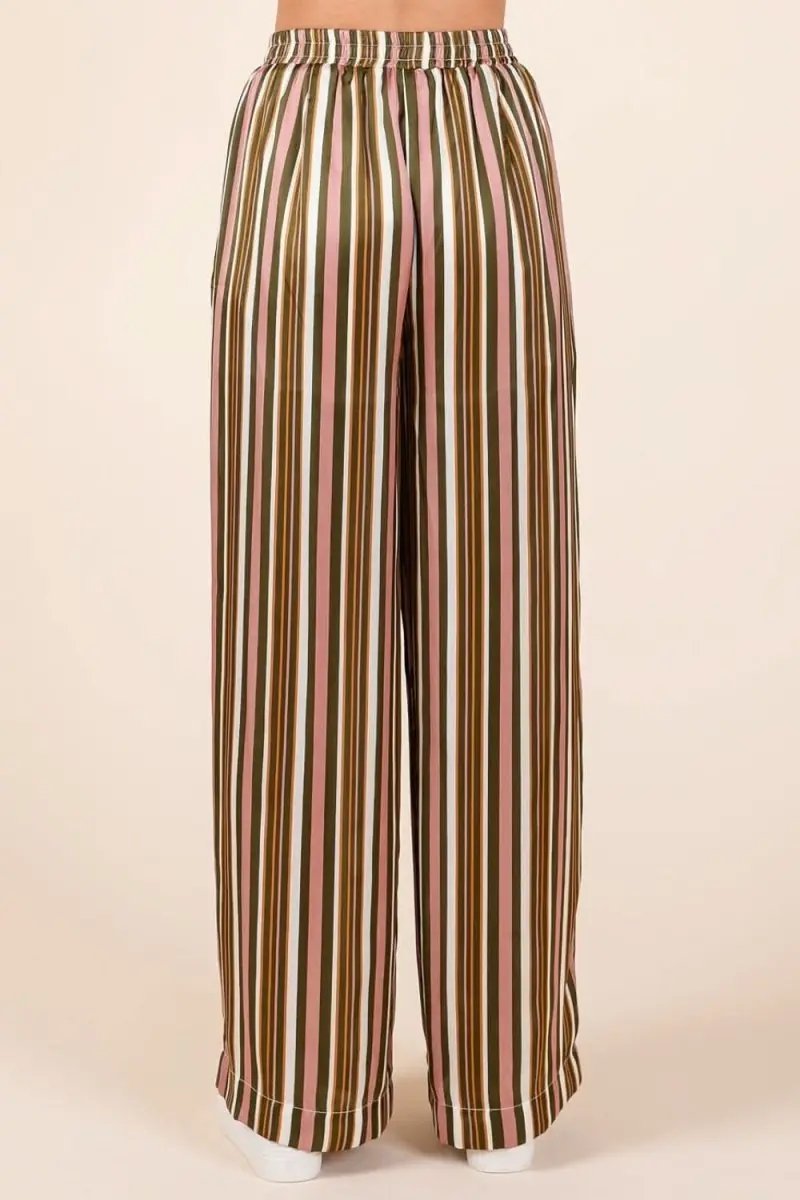 Trendsi Striped Satin Pants Women's Casual Wide Leg Trousers with Pockets